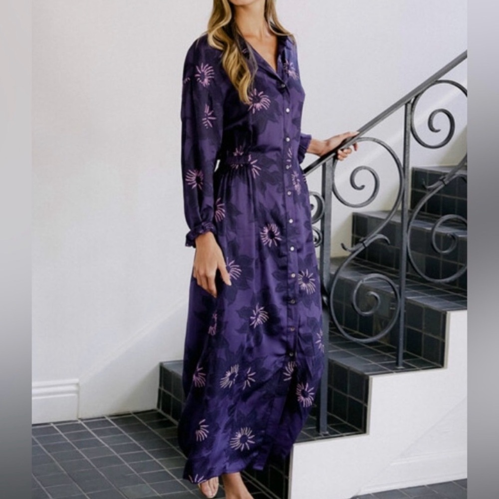 OMIKA Simone Maxi Dress in Mara Midnight size large novelty boho shirt dress